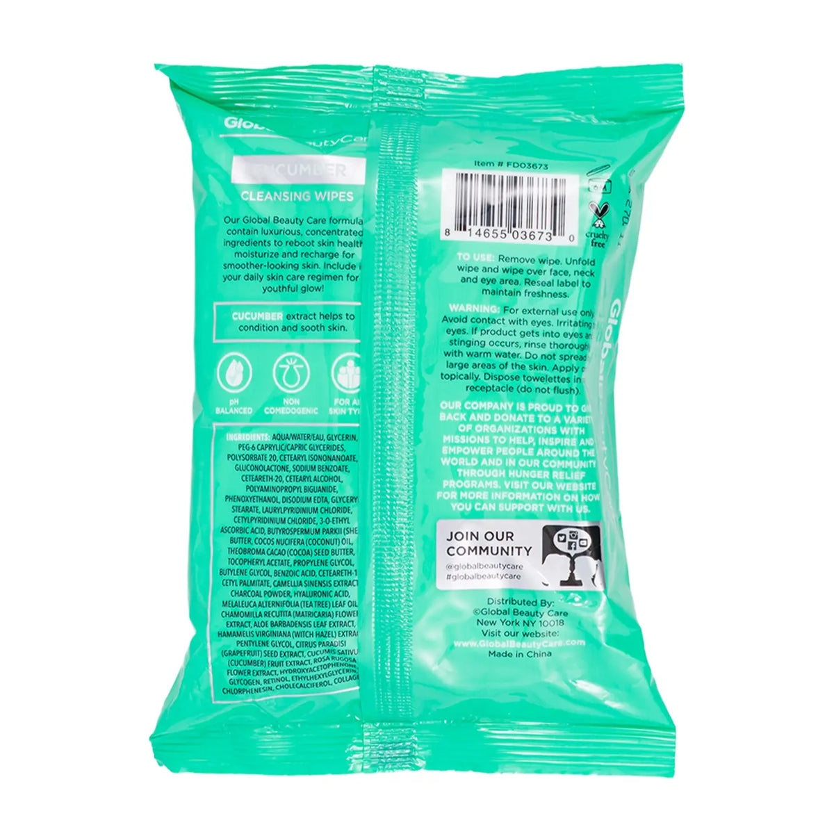 Global Beauty Care Cucumber Cleansing Wipes, 25 Count — vista 3 del producto