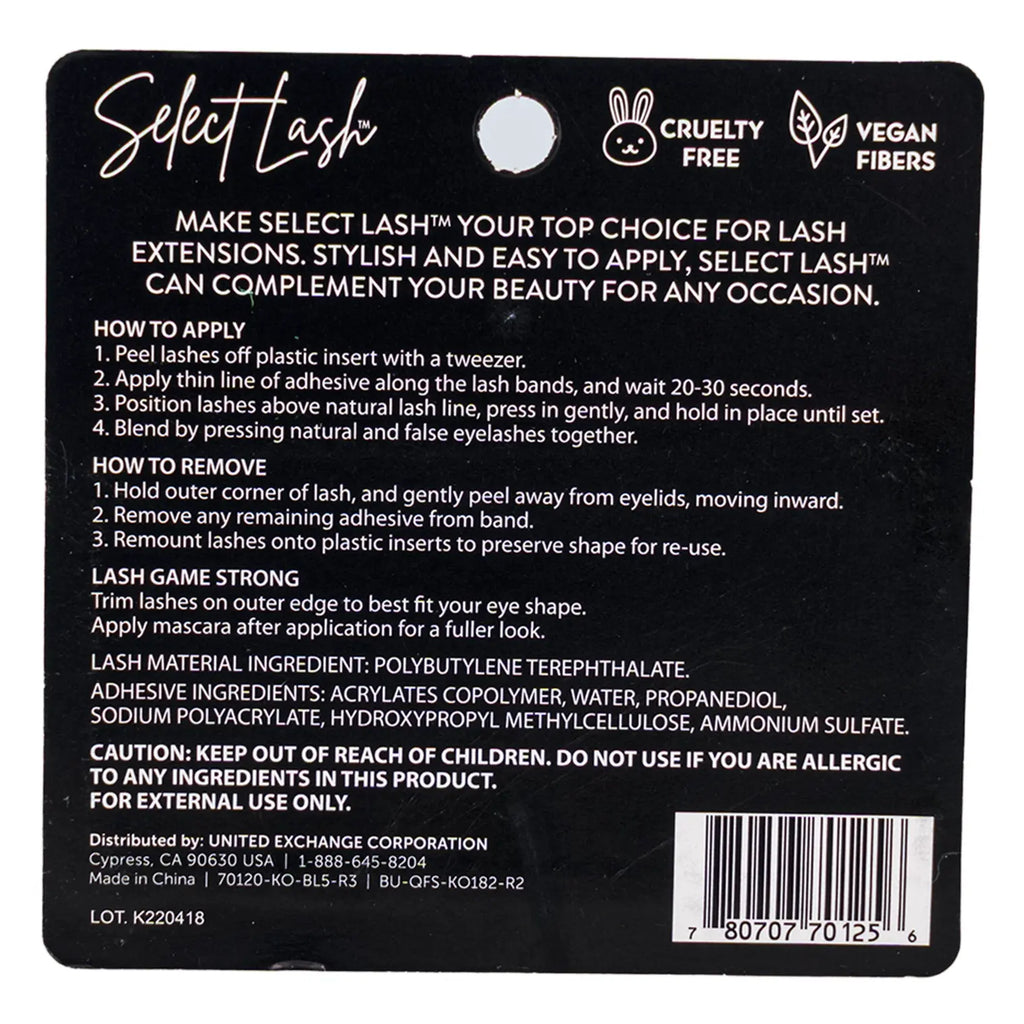 Select Lash Lux eyelashes package with adhesive glue