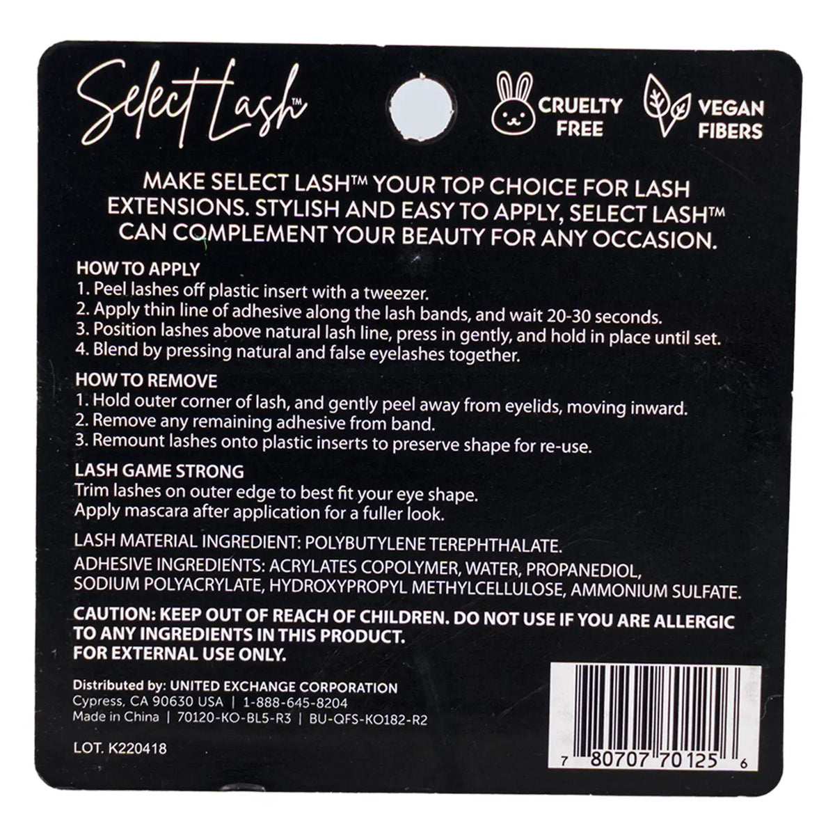 Select Lash Lux eyelashes package with adhesive glue