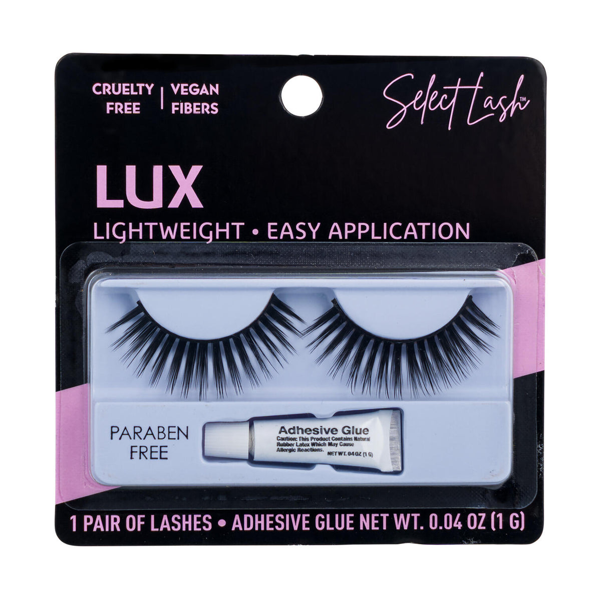 Back of adhesive glue tube included with Select Lash Lux eyelashes