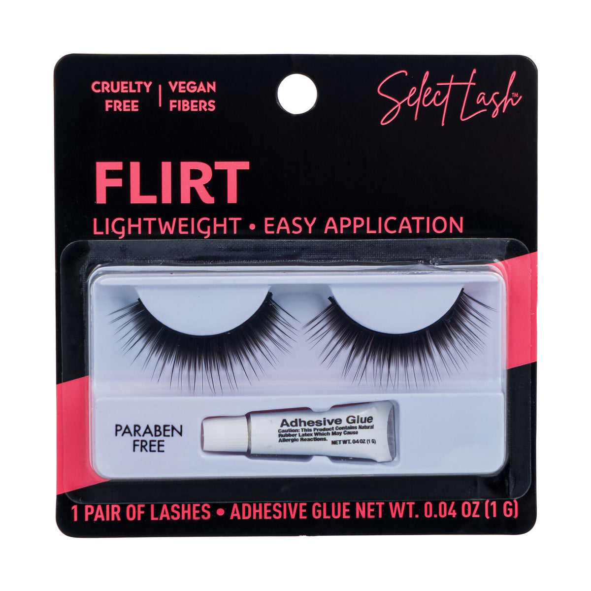 Back of adhesive glue tube included with Select Lash Flirt eyelashes