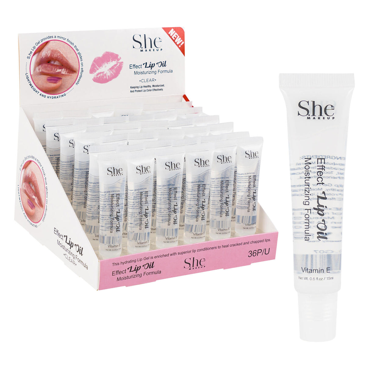 S.he Makeup Effect Lip Oil, 0.5 fl oz/15ml, Moisturizing Formula with Vitamin E — imagen principal del producto