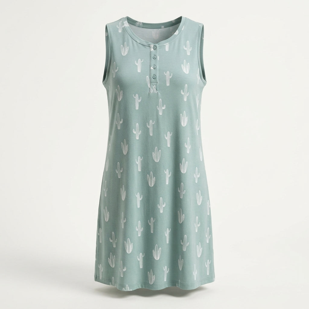 Light blue cactus print Honeydew Intimates sleep tank dress, front view