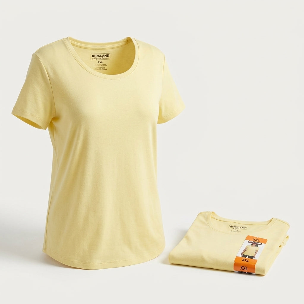 Kirkland Signature women's light yellow Pima cotton tee, size XXL