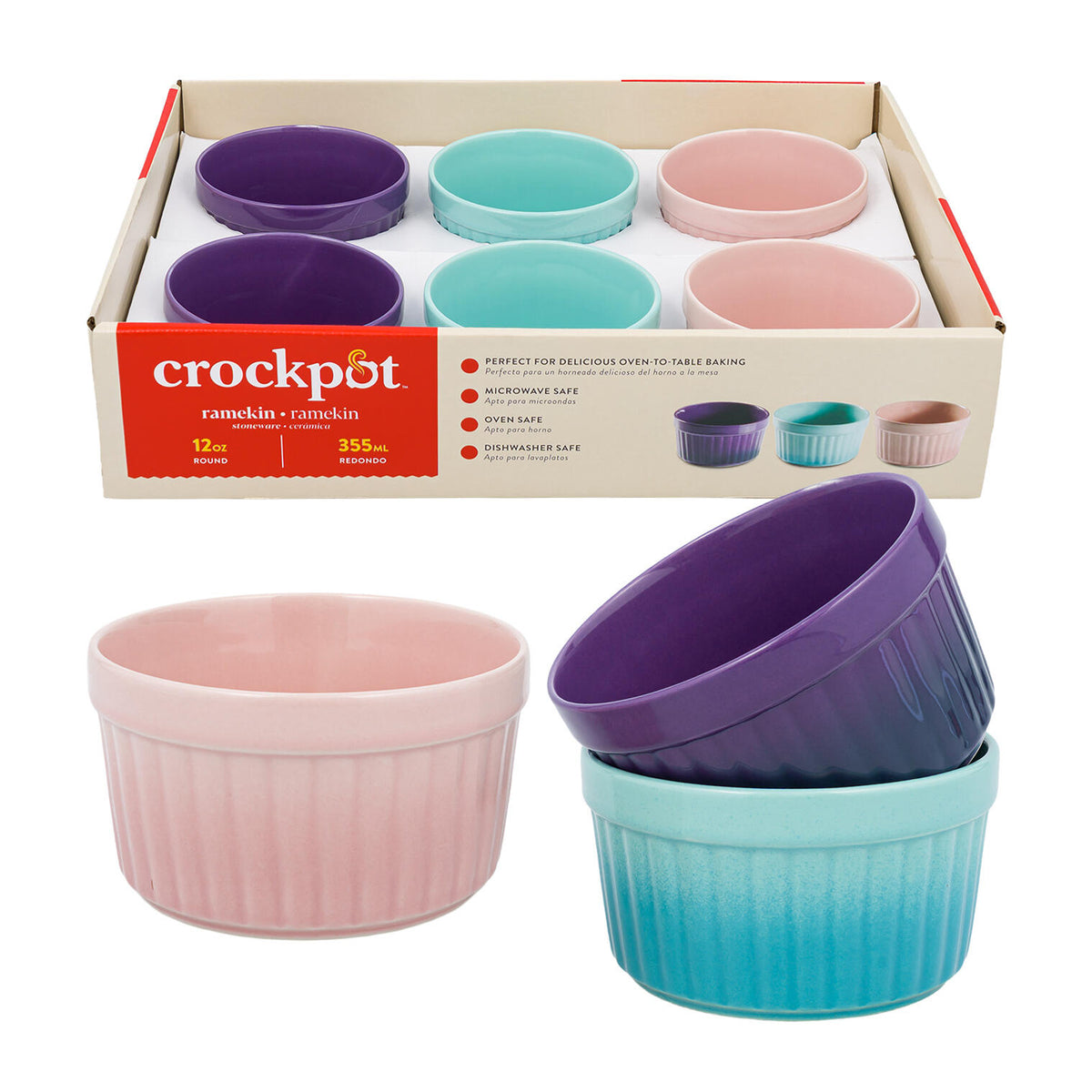 Ramekins Crockpot de gres de 12 oz en colores surtidos, set de 6 piezas