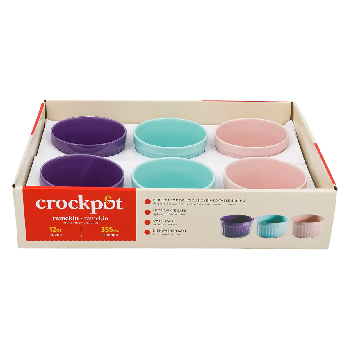 Ramekin Crockpot de gres de 12 oz en color surtido, vista del set de 6 piezas