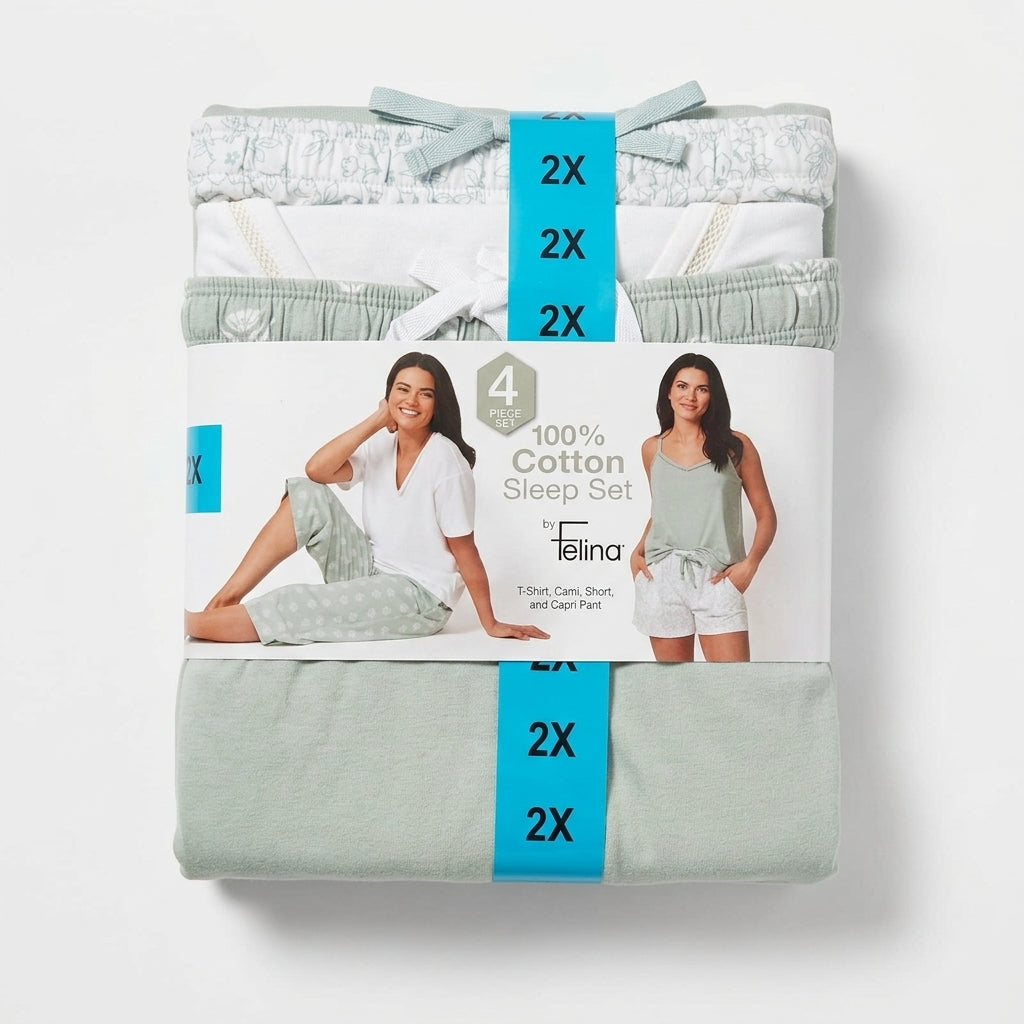 Felina 100% Cotton 4-Piece Pajama Set – Size 2XL