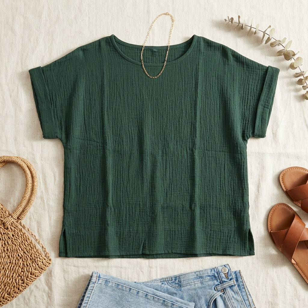Gloria Vanderbilt women's green cotton gauze top, front view
